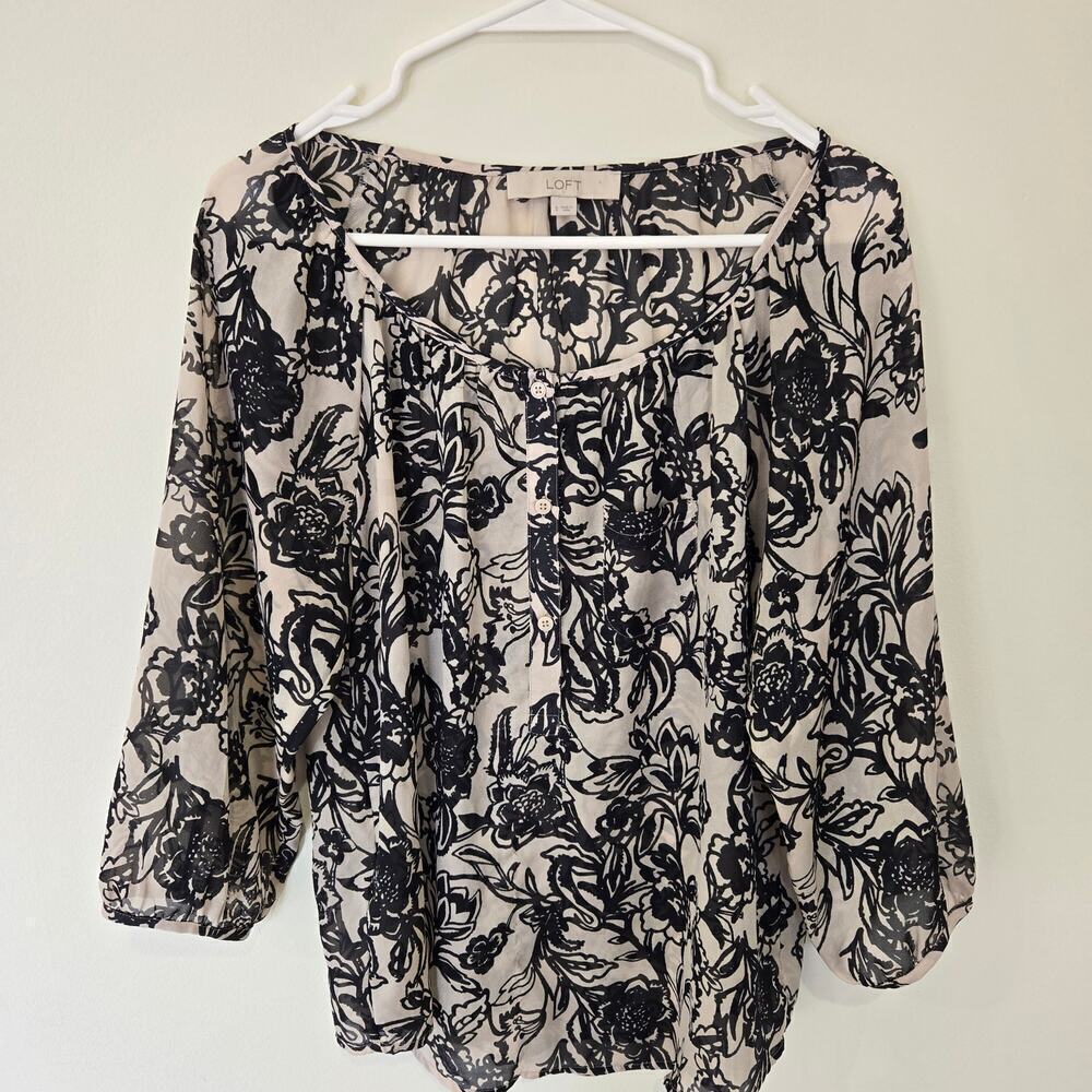 LOFT Lightweight Flowy Peasant Top Blouse Semi-sheer Oversize Size S Peasant